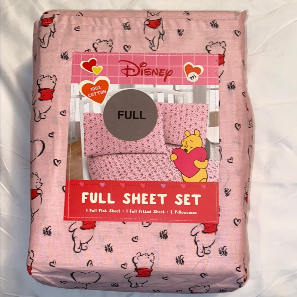 Disney Winnie the Pooh Full Sheet Set - Pink with Red Accents